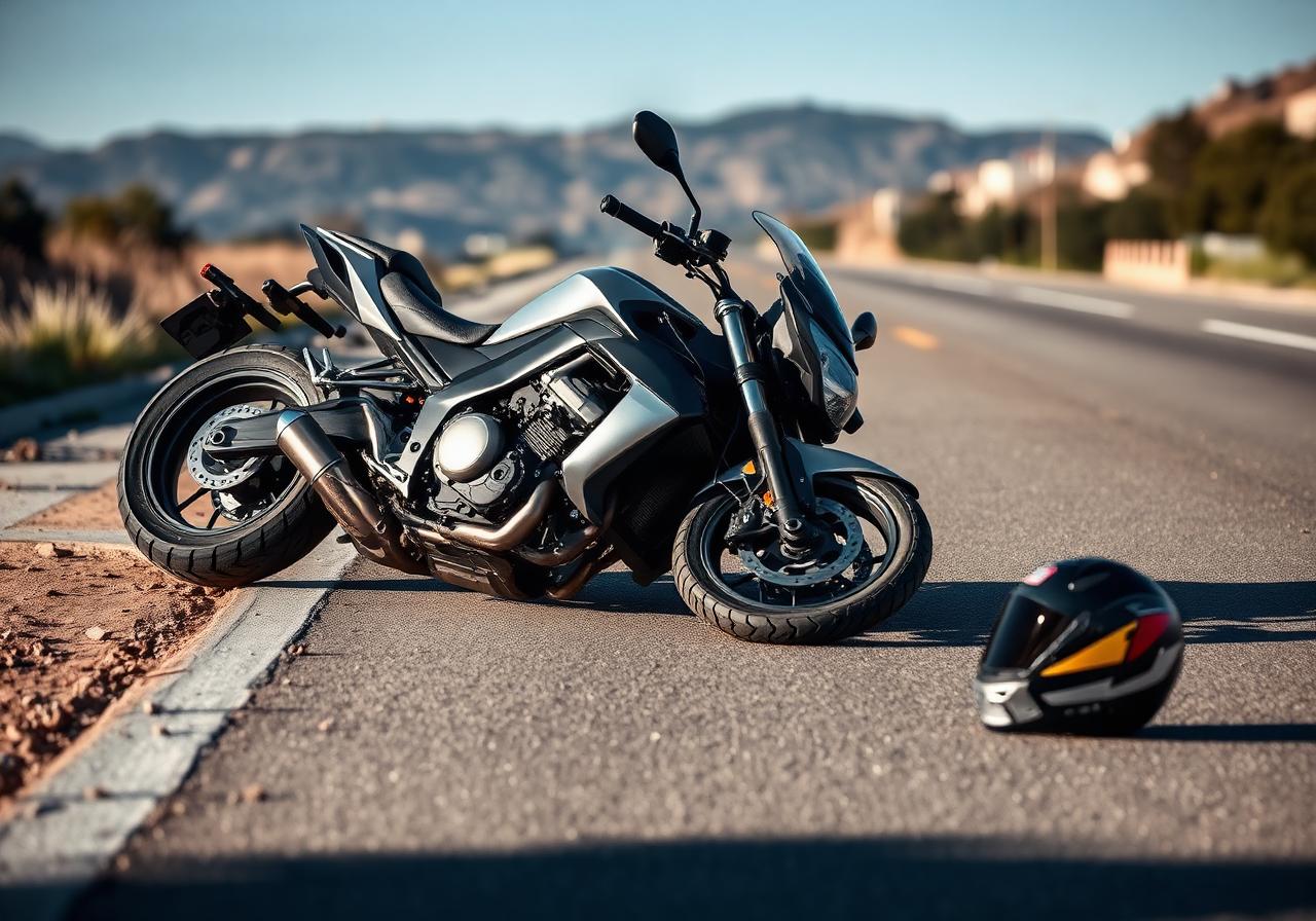 Motorcycle on California road after a crash